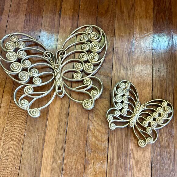 Mid Century Modern Burlwood Butterfly Wall Art Set of 2 - Picture 7 of 16